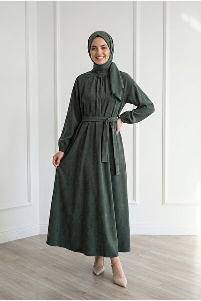 MİHRA STORE Verda Μεταξωτό Φόρεμα με Σούρα στο Μπροστινό Μέρος και Μανίκια Ρε...