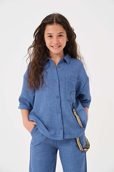 Jazziee Young Girl's Short Sleeve Shirt with Accessory Detail and Pockets