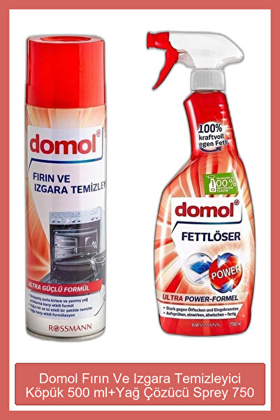 DOMOL Fırın Ve Izgara Temizleyici Köpük 500 Ml + Yağ Çözücü Sprey 750 Ml Mutf...