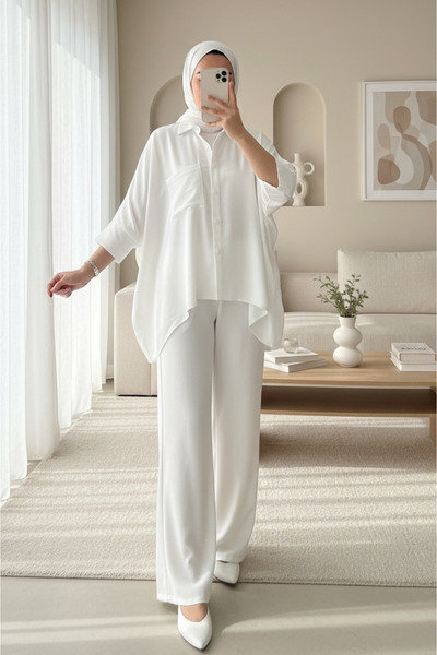 Modamorfo Σετ πουκάμισο με διπλή τσέπη μισό μανίκι - Λευκό