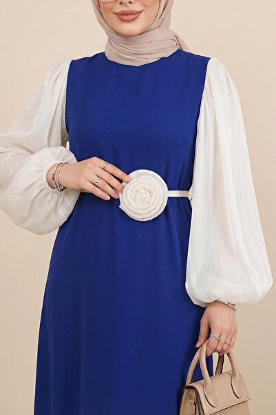 Modamorfo Φόρεμα με μανίκια με μπαλόνι και ελαστική ζώνη με τριαντάφυλλο -Saks