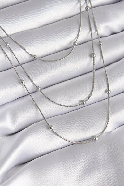 Epilons 316L Steel Silver Color 3-Piece Heel Detail Women's Necklace - TJ-BKO...