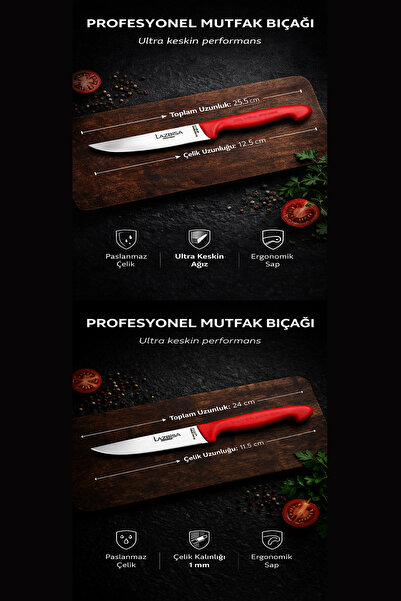 LAZBİSA Silver Pro Serisi Mutfak Bıçak Seti 10 Parça Et Ekmek Sebze Soğan Börek Bıçağı Satırı (MFP-001)