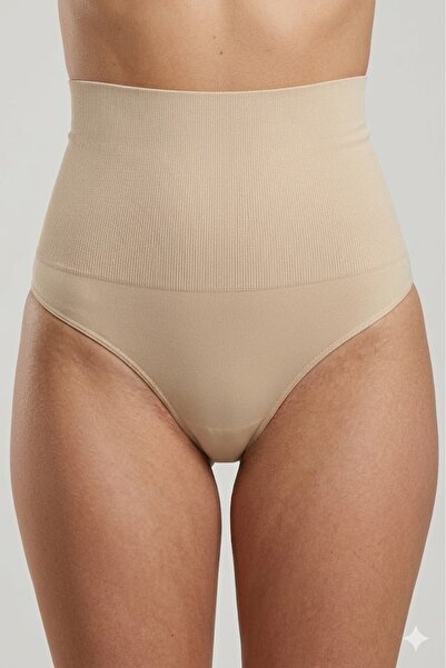 Serena Shapewear corset with thong panties, anti-roll silicone band, Beige