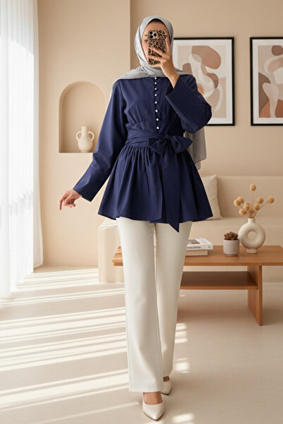 Modamorfo Τουνίκ με κορδόνια στη μέση και πέτρινα κουμπιά σε όλο το μήκος - μ...