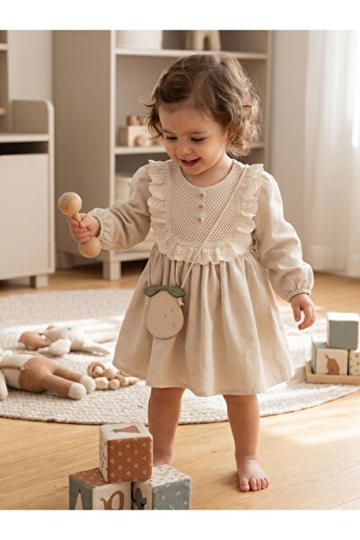 Cherrys Bebek Çantalı Pamuklu Kız Bebek Elbise