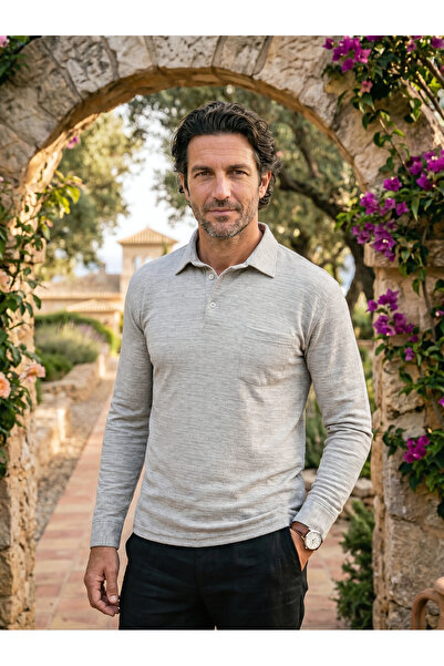 Çizgi Triko Men's Seasonal Long Sleeve Shirt Collar Gray Sweatshirt - 5304