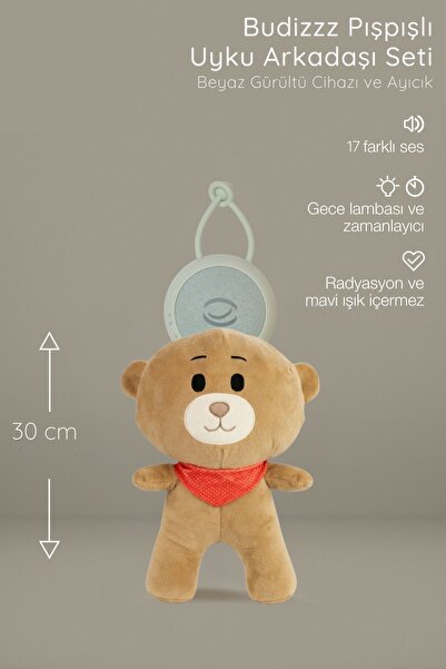 BUDİZZZ Budizzz Beyaz Gürültü Cihazı | Bebek Uyku Arkadaşı Kırmızı Fular Ayıcık