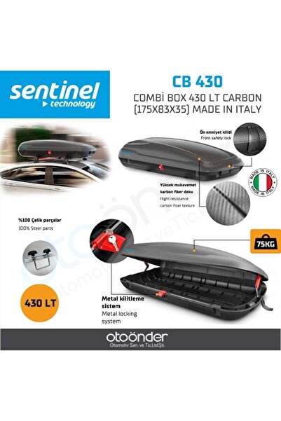 Sentinel Araç Üstü Port Bagaj 430lt. Karbon-Siyah
