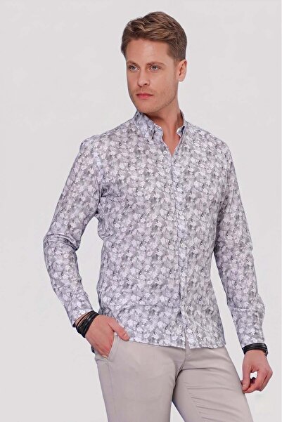 Efor Erkek G 1542 Slim Fit Gri Klasik Gömlek