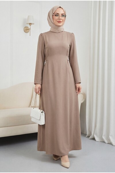 Modamorfo Richterkragen-Taillenbandkleid – Zimt