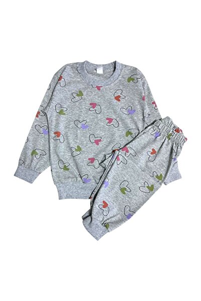 Fil Kids Κοριτσίστικο σετ πιτζάμες με μακρυμάνικο σχέδιο καρδιάς σε γκρι χρώμ...