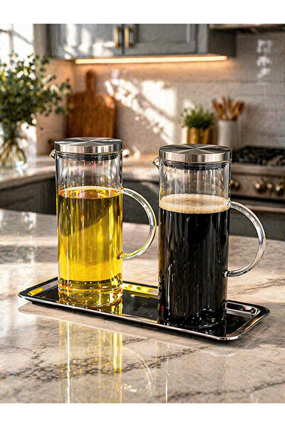 isra kristal Tepsili 2’li Cam Yağdanlık Seti – Çelik Kapaklı 1,5 Litre Yağlık...