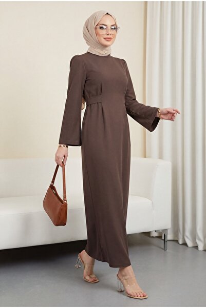 Modamorfo Φόρεμα με γιακά και μέση -K. Καφέ