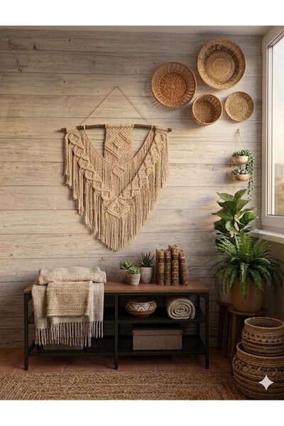 Floralmacramedesign Çift Sıra Baklava Dilimli Dev Makrome Duvar Süsü