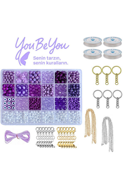 By MO Accessories Πλήρες σετ κοσμημάτων με μωβ χάντρες, σετ κατασκευής Μπρελό...