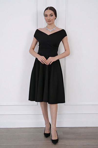 MAG FASHİON Φόρεμα Plus Size Kayık διπλό πέτο με λαιμόκοψη και ανοιχτούς ώμου...