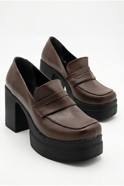 Shoesers Γυναικεία παπούτσια Loafer με τακούνι σε σκούρο καφέ χρώμα με ειδικό...
