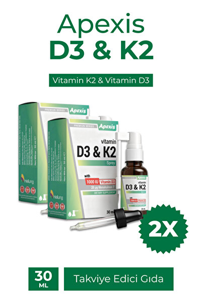 Apexis Vitamin D3 ve Vitamin K2 Oral Sprey 30 ml 2’li Set Aromasız