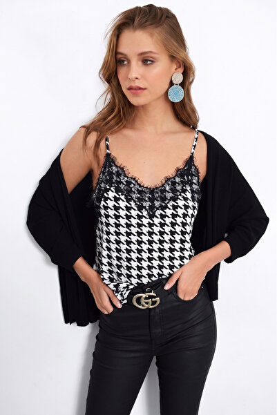 NEW JOURNAL Γυναικεία Μαύρο-Λευκή Δαντελένια Μπλούζα Αθλέτη APP5008