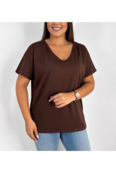 Barato Tricou maro cu mâneci scurte, mărime mare
