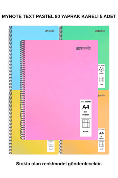 Mynote TEXT Παστέλ Τετράδιο Α4 80 Φύλλα Καρό 5 Τεμάχια