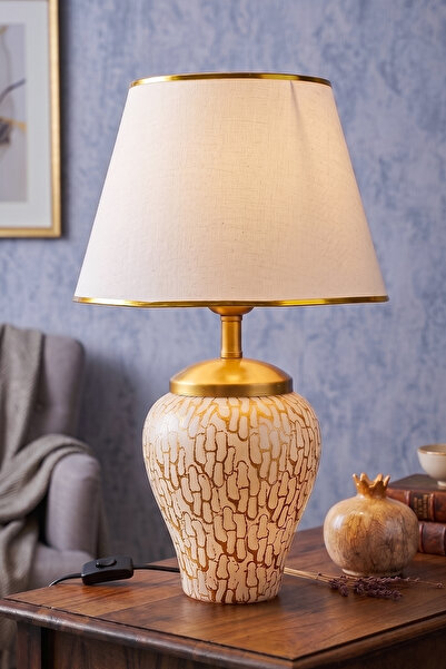 Hmydesign Gloire Handmade Seramik Abajur Pudra Beyaz