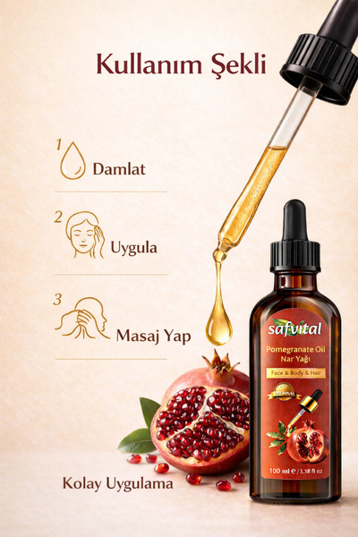 safvital Pomegranate Oil 100 ml Cold Pressed Pure Herbal Oil Skin Hair Care Moisturizing Shine Effect Natural Premium Care Oil