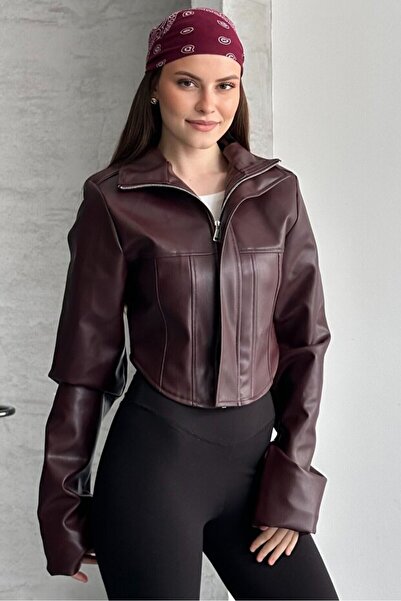 Orions Collection Νέα σεζόν Γυναικείο δερμάτινο μπουφάν με όρθιο γιακά Biker ...