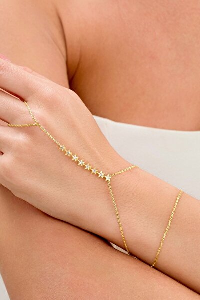 Ricco Jewellery 14 K Gold Kaplama 925 Ayar Gümüş Sıra Yıldız Taşlı Şahmeran