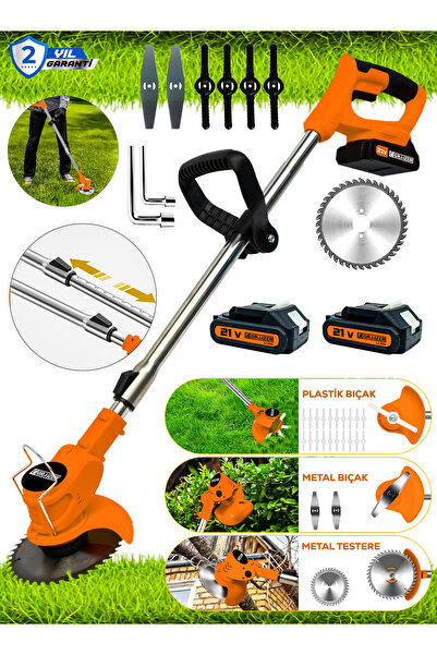 Graizer T 21 V 5 Ah Çift Akülü Ot Çim Çalı Biçme Kesme Makinesi Tırpanı Akülü...