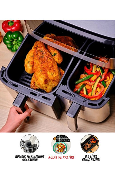 TEFAL Hava ile Kızartma Izgara Özellikli Çift Hazneli 8.3 Aile Boyu Kapasite ...