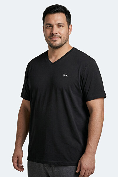 Slazenger SARGON KTN Ανδρικό μπλουζάκι με λαιμόκοψη V σε μαύρο χρώμα, μεγάλο ...