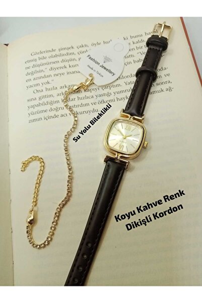 Brality GOLD Renk Kasa - Vintage Yeni Sezon Kadın Kol Saati - Koyu Kahve Renk...