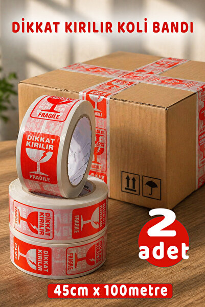 ASTOR AMBALAJ 2 Adet Dikkat Kırılır Bandı Kırılır Etiketli Bant 45mm X 100m K...