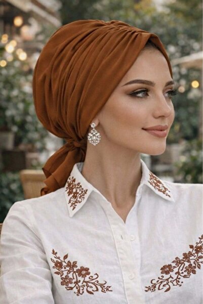 Aişe tesettür Ανοιχτό καφέ κοκάλινο καπέλο με αγκράφα