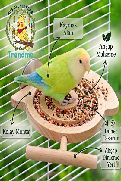 UniqBirdToys مغذي الطيور الخشبي الدوار من تريندمي - مغذي وعمود استراحة للببغا...