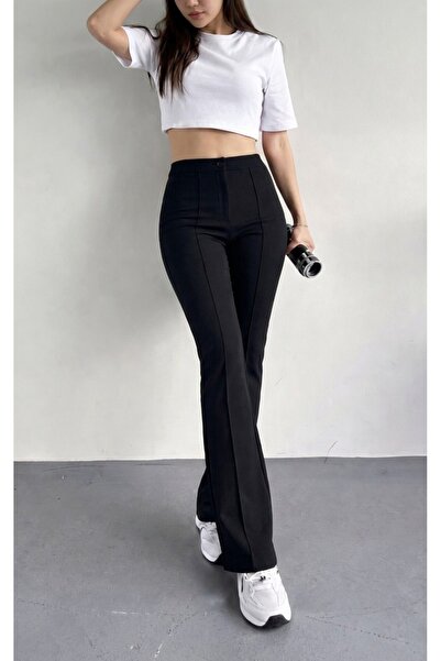 glanour Γυναικείο μαύρο παντελόνι Ισπανικού τύπου με άνετη εφαρμογή, ψηλόμεσο...