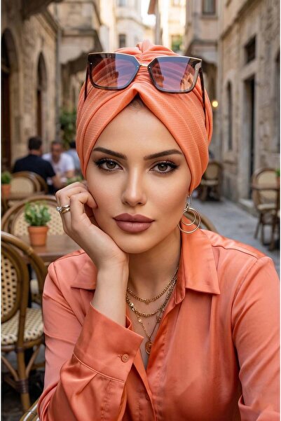 Aişe tesettür Νέον Πορτοκαλί Καπέλο με Πόρπη