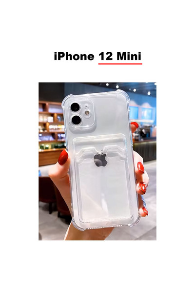 bewn iPhone 12 Mini Uyumlu Kartlıklı Cüzdan Şeffaf Kenar Korumalı Köşeleri Ta...
