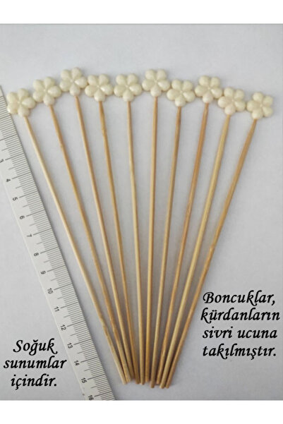 tm tasarı mağazası 15 Cm Uzun Kürdan - 10 Adet Dekoratif Krem Papatya Çiçek B...