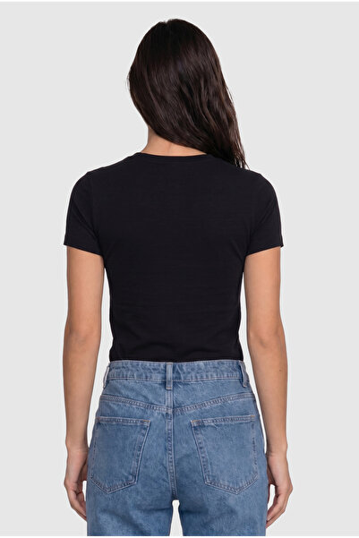 COMMON MELON Women's Crew Neck Cotton Short Sleeve Slim Fit Basic Blouse Black