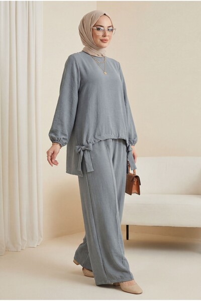 Modamorfo Παντελόνι με κορδόνι μπροστά, Φαρδύ Σετ Ayrobin - γκρι