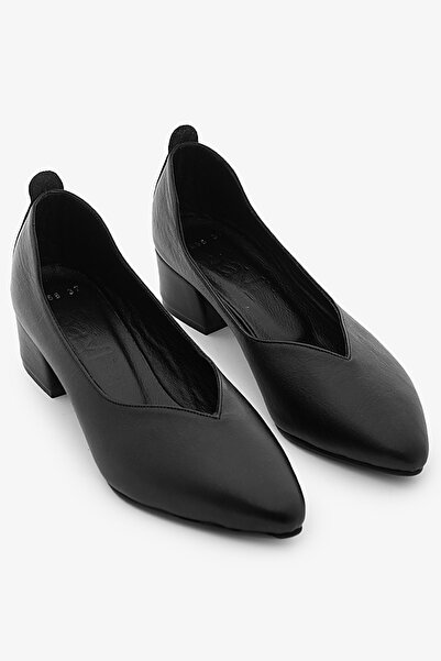 SAYL Μαύρα γυναικεία παπούτσια με κοντό τακούνι Γνήσιο Δέρμα V-cut