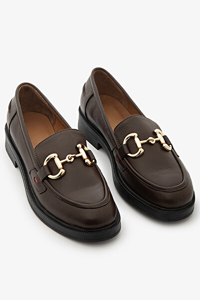 SAYL Καφέ γνήσια δερμάτινα γυναικεία παπούτσια loafer με αγκράφα αλυσίδας
