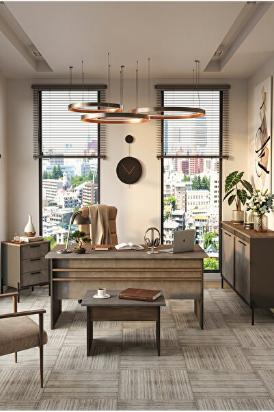 Yurudesign Vista Abce Ofis Büro Masa Takımı Kahve-beton-antrasit Vs8-cga
