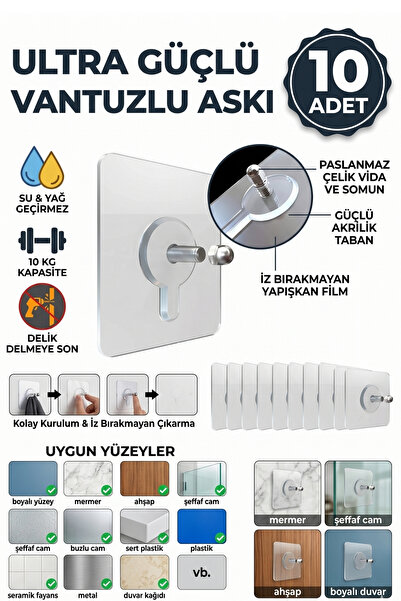 Myend Dekoratif 10'lu Güçlü Yapıştırmalı Çok Amaçlı Askı