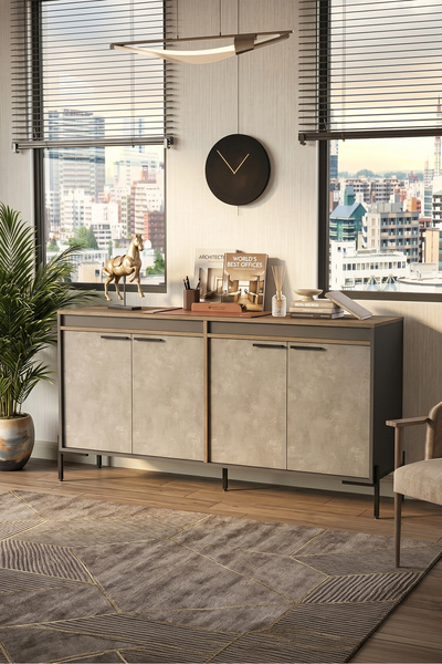 Yurudesign Vista E Ofis Konsol Klasör Dolabı Metal Ayaklı Kahve-Beton-Antrasi...