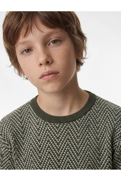 Koton Φούτερ με κοντό μανίκι oversized με σχέδιο ψαροκόκαλο με λαιμόκοψη