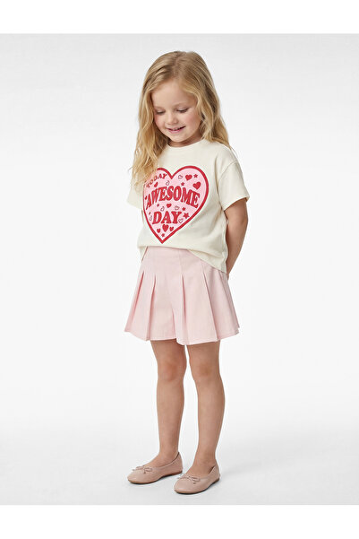 Koton Βαμβακερό κοντομάνικο μπλουζάκι με λαιμόκοψη με στάμπα καρδιάς